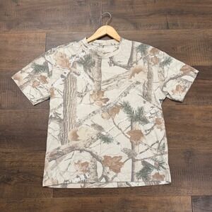 Hollister Mens Heavyweight Boxy Fit Real Tree Camo T-Shirt Medium Tan Brown